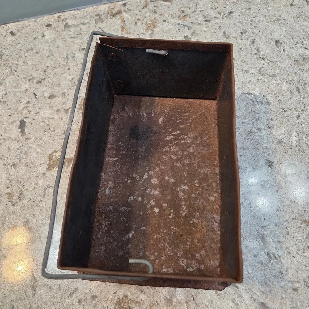 Vintage Industrial Metal Ingot Mold Rusty Steel Storage Bin Primitive Decor 8x5